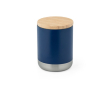Thermosbeker met logo en bamboe deksel kleur marineblauw