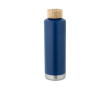 Bedrukte bidon van rvs met bamboe dop kleur marineblauw