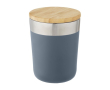 Bedrukte thermosbeker met bamboe dop kleur petrol blauw