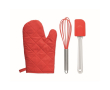 Keukenset met ovenwanten met logo kleur rood