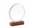 Ronde glazen trofee met houten voet kleur hout