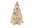 Kleine kerstboom met kerstversieringen kleur hout