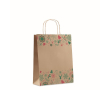 Middelgrote papieren tas met logo en kerstmotief kleur naturel
