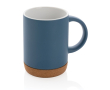 Kleurrijke reclamemok met kurken voet kleur blauw