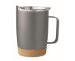 Metalen mok met logo en kurken bodem kleur grijs