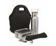 Set met fles, broodtrommel, bestek en tas kleur zwart