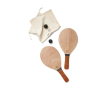 Houten strandtennisset in canvas tas bedrukt met logo kleur hout