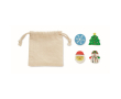 Set van 4 gummen in kerststijl met een katoenen zakje kleur beige