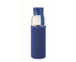 Fles met logo van gerecycled glas met deksel en anti-lekdop 500 ml kleur koningsblauw