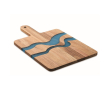 Serveerplank bedrukken van acaciahout met blauw epoxyharsdetail kleur hout
