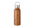 Dubbelwandige fles van gerecycled staal en houtlook 500 ml kleur bruin