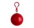 Kunststof poncho opgevouwen tot een ronde bal kleur rood