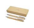 Bamboe balpen en rollerballset met koperen details kleur naturel