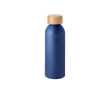 Aluminium drinkfles met logo met bamboe deksel 550ml kleur marineblauw