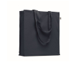 Kleurrijke tas van bio katoen met lange hengsels 220 g/m2 kleur marineblauw