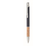 Aluminium balpen met drukknop, kurkdetail en blauwe inkt kleur blauw