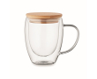 Mok van borosilicaatglas met bamboe deksel, 300 ml kleur doorzichtig