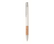 Aluminium balpen met drukknop, kurkdetail en blauwe inkt kleur wit