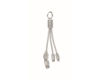 2-in-1 sleutelhanger met oplaadkabel met 3 aansluitingen kleur zilver
