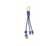 2-in-1 sleutelhanger met oplaadkabel met 3 aansluitingen kleur koningsblauw