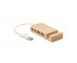 Bamboe USB hub met 4 poorten en 20cm kabellengte kleur hout