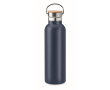 Thermische waterfles met logo en draagring kleur marineblauw