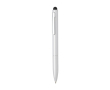 Balpen van gerecycled aluminium met stylus en blauwe inkt kleur zilver