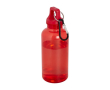 Transparante gerecyclede plastic fles met karabijnhaak 400ml kleur rood