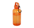 Transparante gerecyclede plastic fles met karabijnhaak 400ml kleur oranje