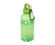 Transparante gerecyclede plastic fles met karabijnhaak 400ml kleur groen