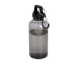 Transparante gerecyclede plastic fles met karabijnhaak 400ml kleur zwart
