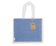 Tas van gerecycled katoen en jute met lange hengsels, 140 g/m2 kleur blauw