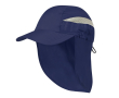Tweekleurige microvezelpet met elastische sluiting en nekafdekking kleur marineblauw