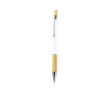 Aluminium balpen met drukknop en bamboedetail, blauwe inkt kleur wit
