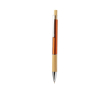 Aluminium balpen met drukknop en bamboedetail, blauwe inkt kleur oranje