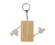 Bamboe sleutelhanger met diverse verborgen oplaadkabels kleur bruin