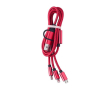 Nylon oplaadkabel met kleuren en drie verschillende aansluitingen kleur rood