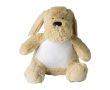 Pluche honden knuffel met geborduurde ogen en aanpasbaar label kleur beige