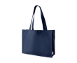 Winkeltas van gerecycled katoen met lange handvatten 300 g/m2 kleur marineblauw