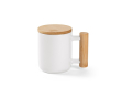 Porseleinen mok met deksel en dubbel bamboe handvat 380ml kleur wit