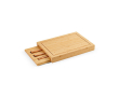 Bamboe snijplank met uitschuifbare lade en drie keukenmessen kleur naturel