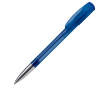 Transparante plastic pen met metalen punt gemaakt in de EU kleur blauw