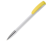 Plastic pen met kleurrijke clip en metalen punt kleur geel