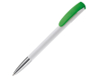 Plastic pen met kleurrijke clip en metalen punt kleur groen