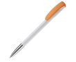 Plastic pen met kleurrijke clip en metalen punt kleur oranje