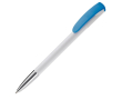 Plastic pen met kleurrijke clip en metalen punt kleur lichtblauw