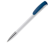 Plastic pen met kleurrijke clip en metalen punt kleur donkerblauw