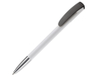 Plastic pen met kleurrijke clip en metalen punt kleur wit/zwart
