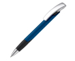 Pen met getextureerde grip en metalen drukknop gemaakt voor promotie kleur donkerblauw