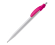 Witte plastic pen met gekleurde gebogen clip kleur roze